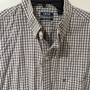 Izod - Large, Men’s gray & white checkered button down shirt